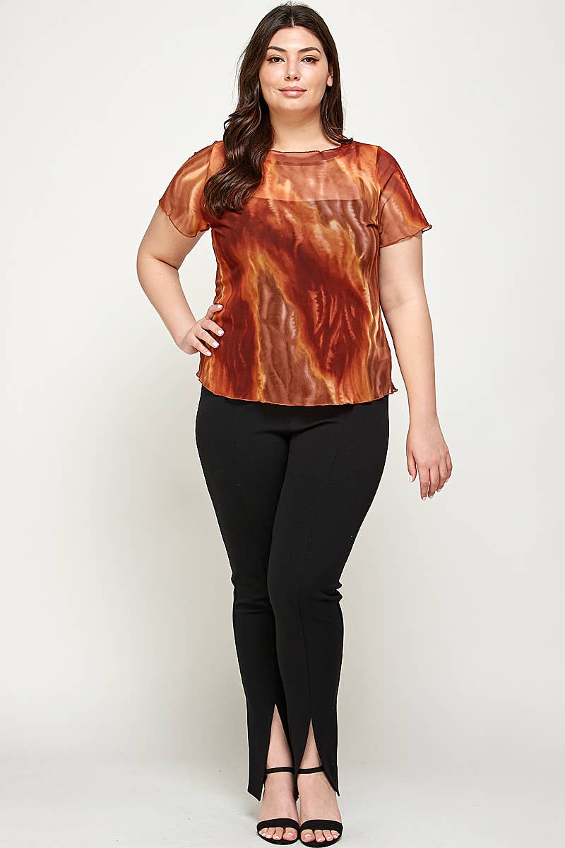 Plus Size Marble Print Mesh Tee