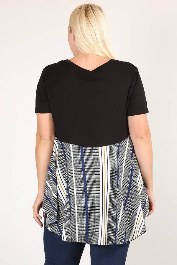 Plus Size Top Hi Low Hem Plaid 17581-T