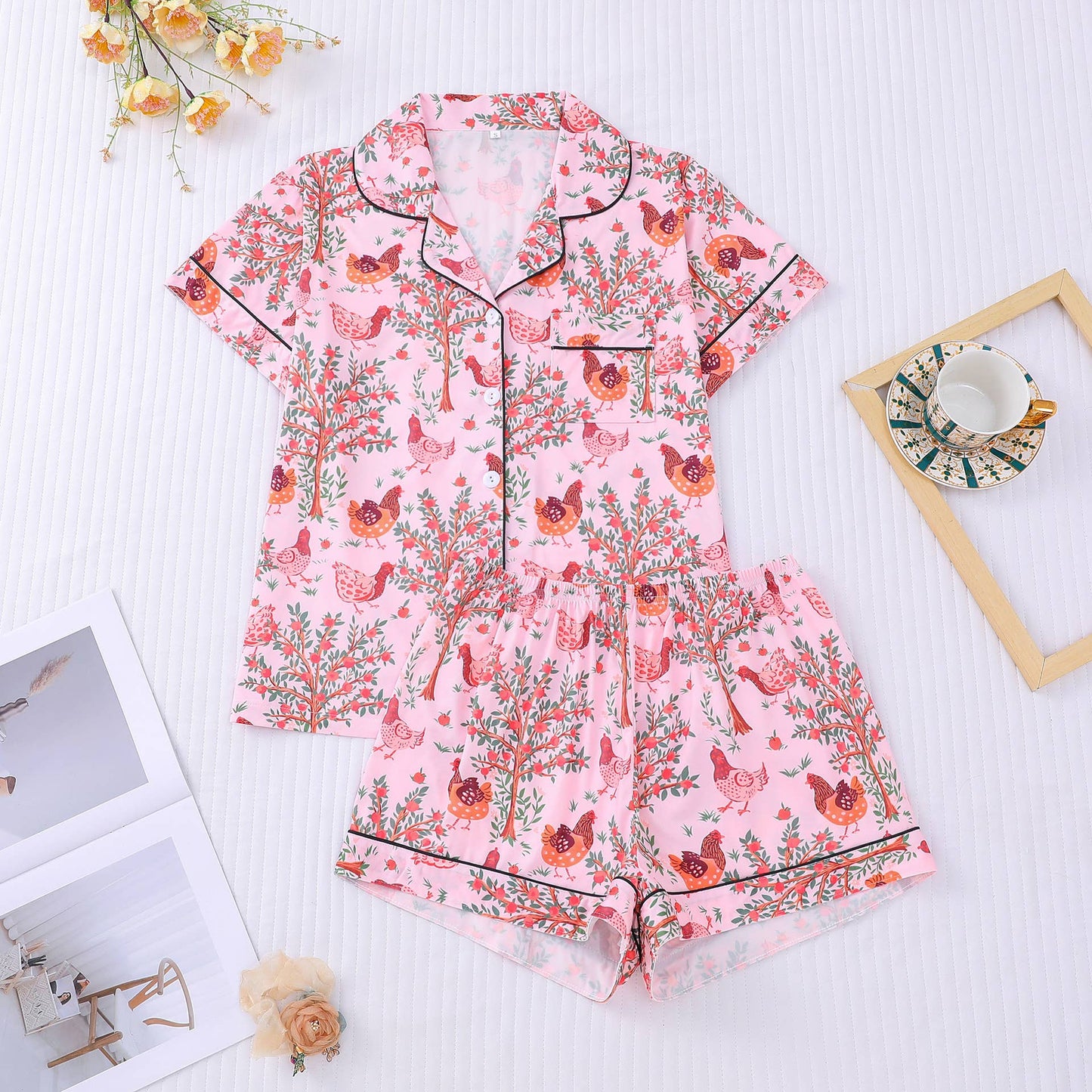 Western cowgirl Boots Coquette Bow print pajama shorts set