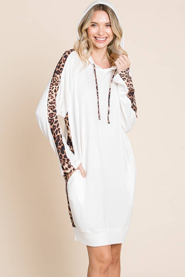 Animal Contrast Strip Hoodie Dress