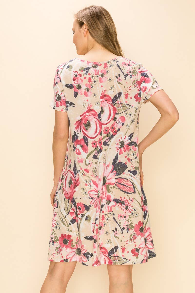 Women Floral Shirt Sleeve Midi Dress