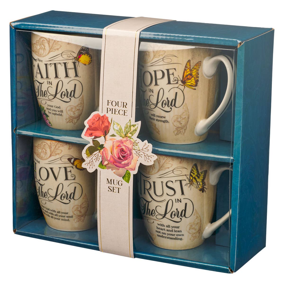 Floral Coffee Mug Set - Trust, Faith, Hope and Love