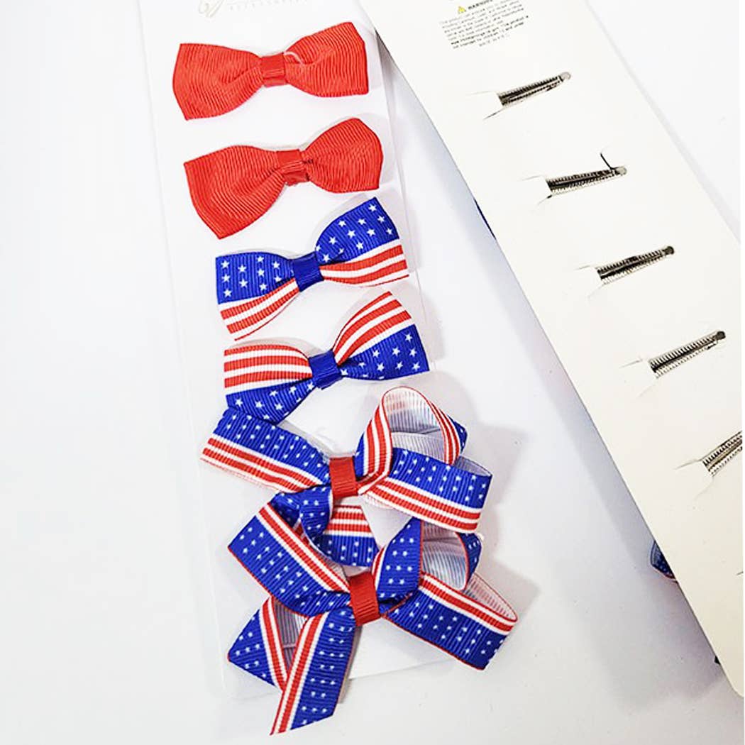 6 pcs American Flag Hair Bow Set