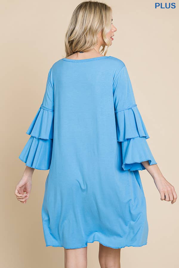 Plus Size V Neck Ruffle Sleeve A Line Dress