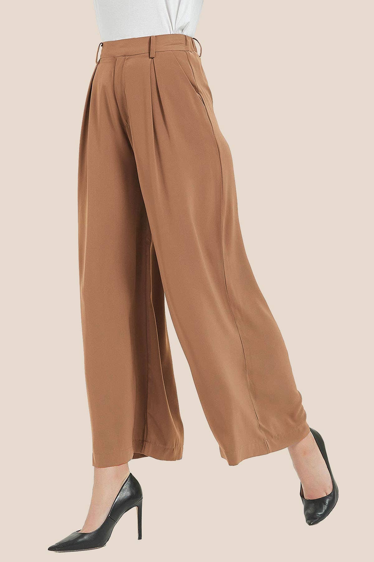 Solid color formal office pull on dressy pants with pockets