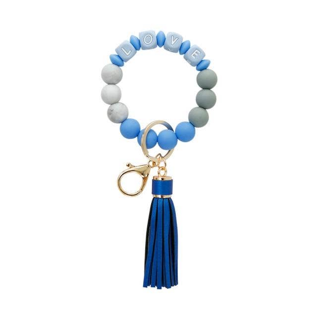 LOVE Silicone Bracelet Beaded Bangle Wristlet Keychain