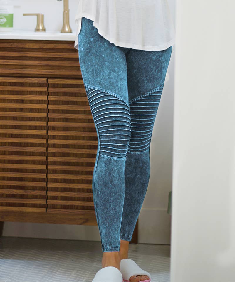 Mineral wash Full length leggings - Deep Aqua