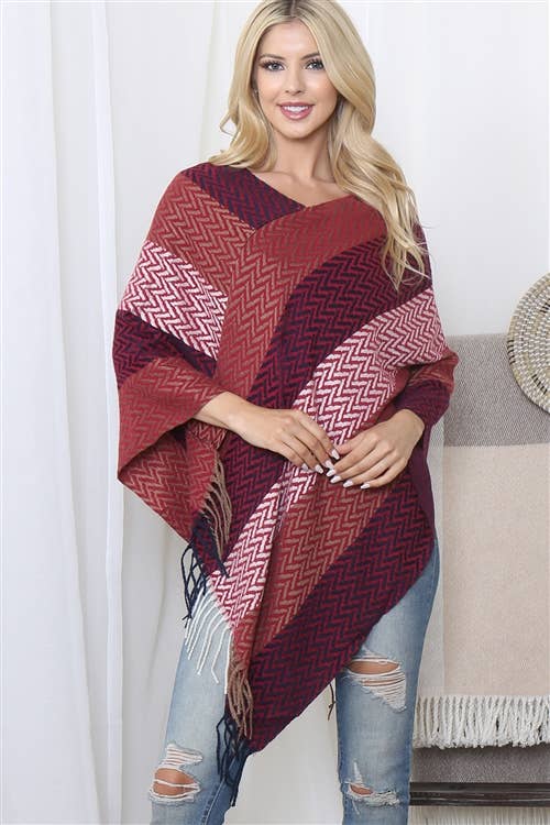 Color Faded Stripes Poncho