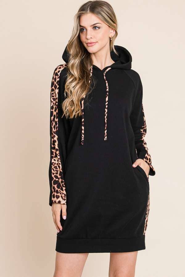 Animal Contrast Strip Hoodie Dress