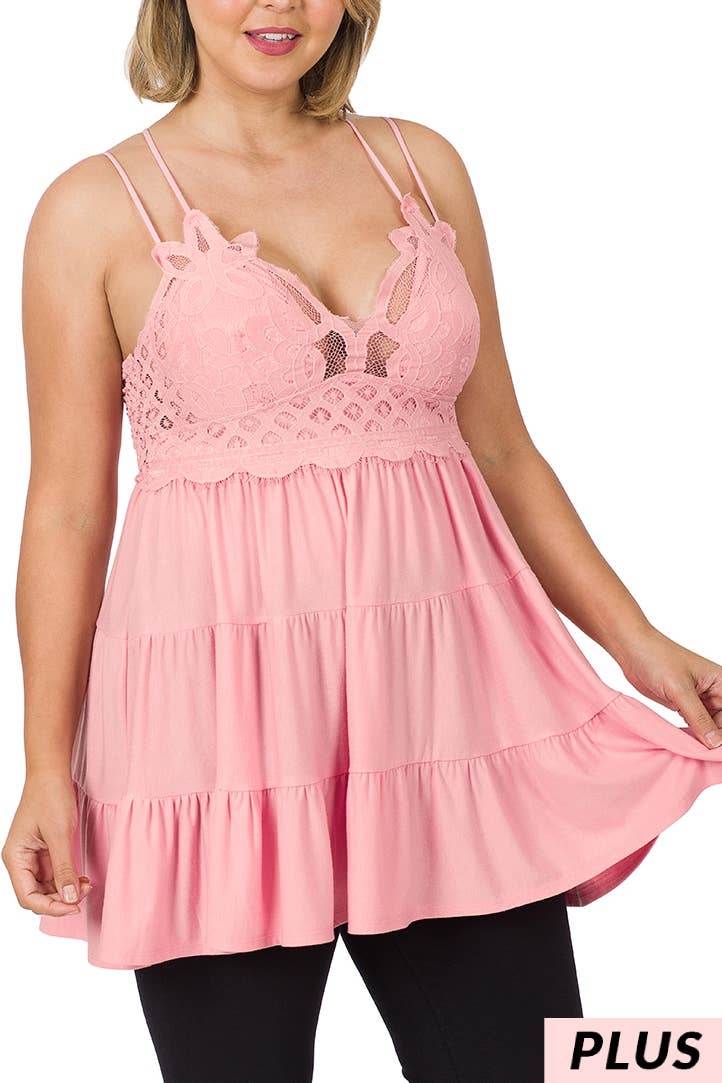 Plus Crochet Lace Ruffle Cami