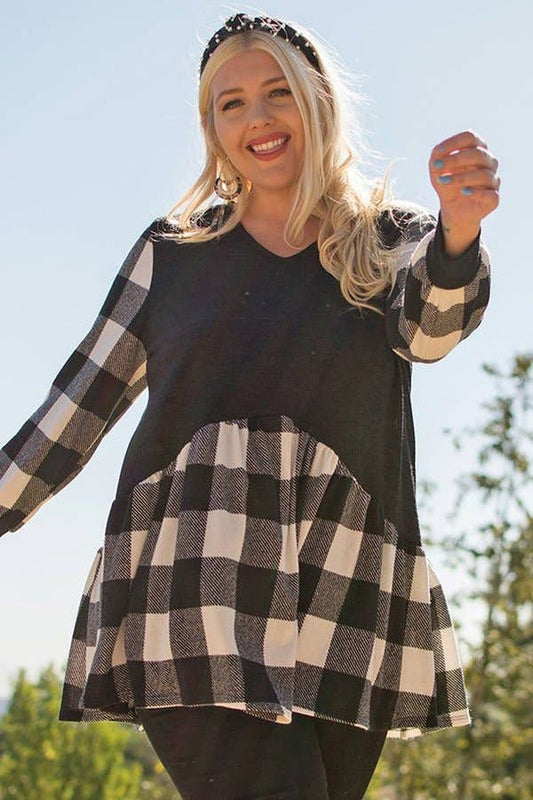 Plus Size Buffalo Plaid Babydoll Top