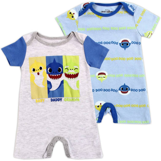 BABY SHARK Boys Newborn 2-Pack Rompers