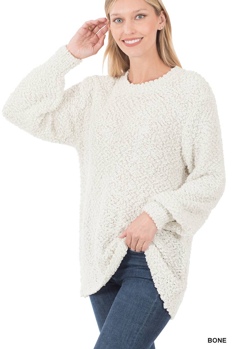 Bone Popcorn Balloon Sleeve Sweater