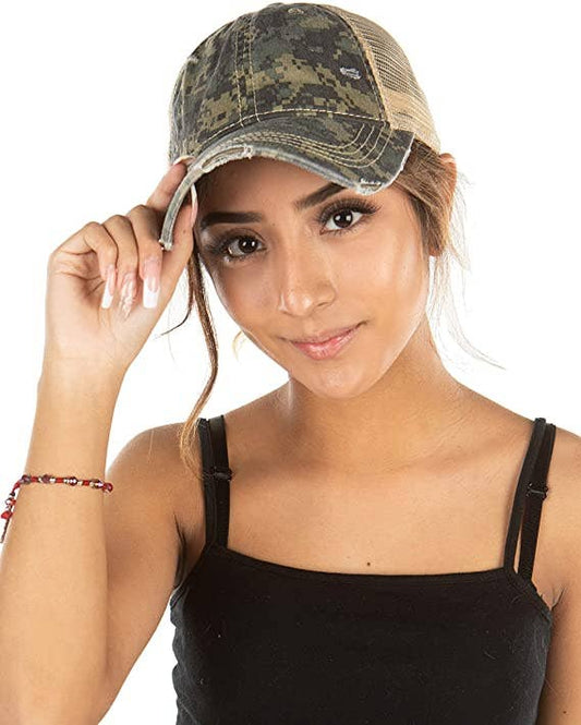 Classic Back Distressed Ponycap (Olive Digital Camo)