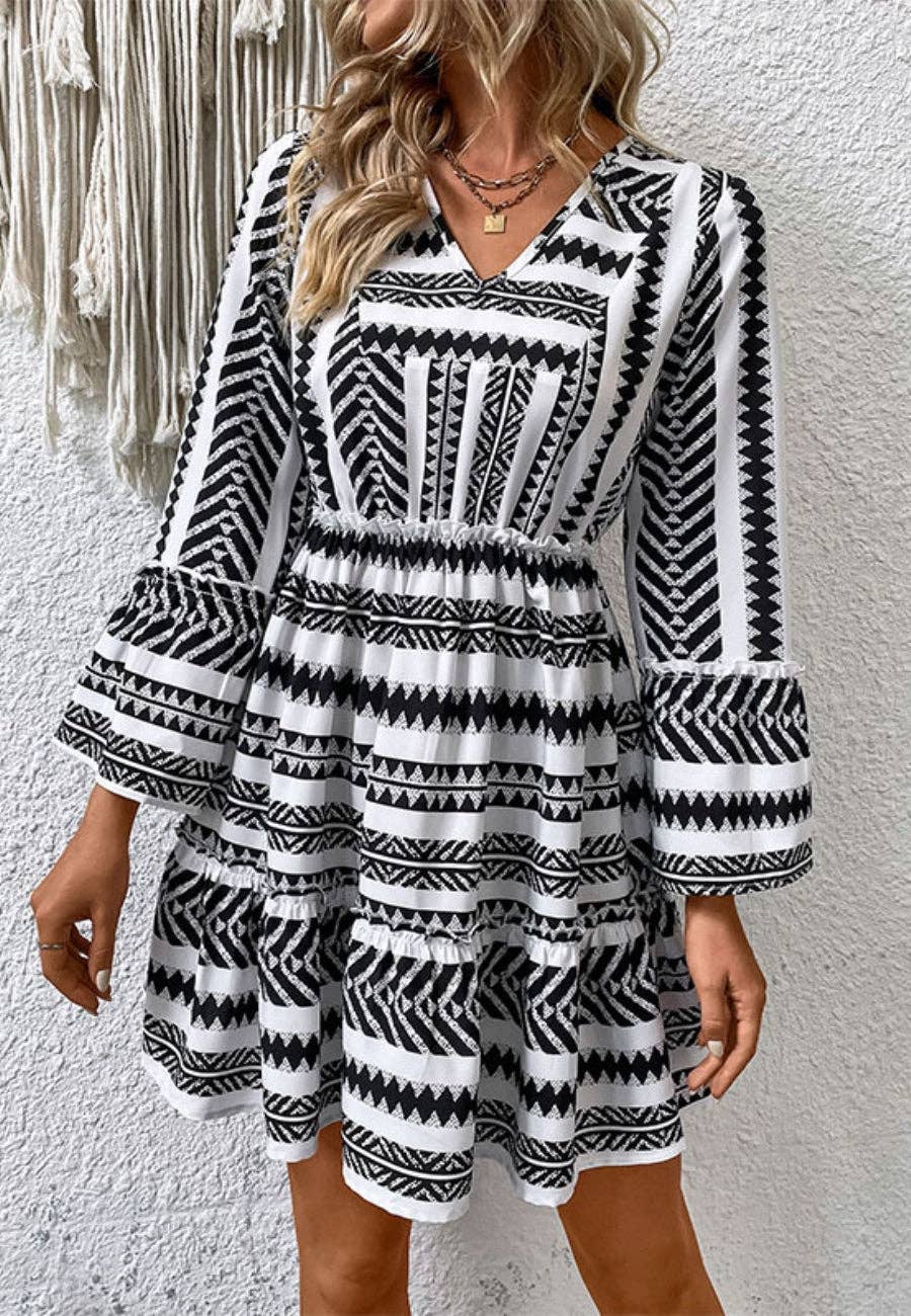 fitted lace wedding dress Aztec Print Bell Sleeve Dress Small 4-6 fitted lace wedding dress Aztec Print Bell Sleeve Dress Small 4-6