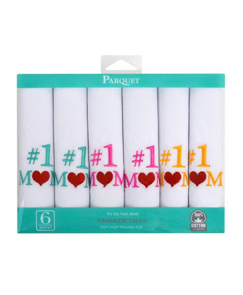 Women's "#1 Mom" Cotton Embroidered Handkerchiefs 6pcs Set