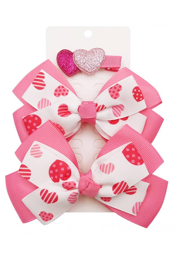Heart Theme Hair Pin and Bow Set