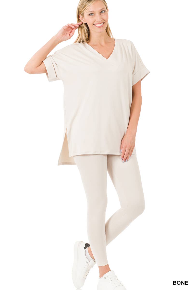 Brushed Microfiber Short Sleeve Top And Leggings Set