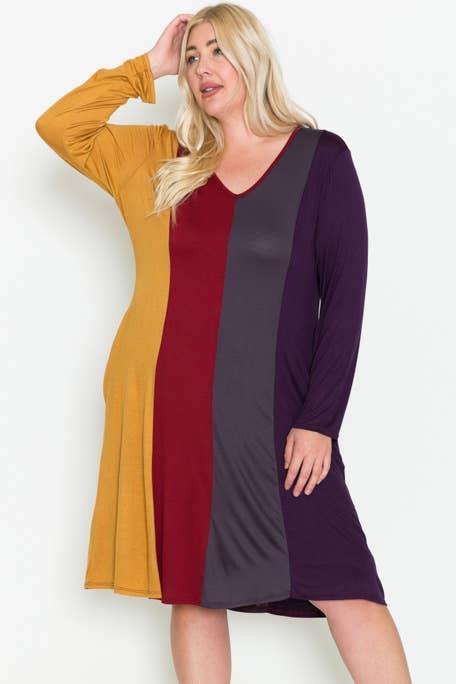 Hidden Pocket Color Block Midi Dress