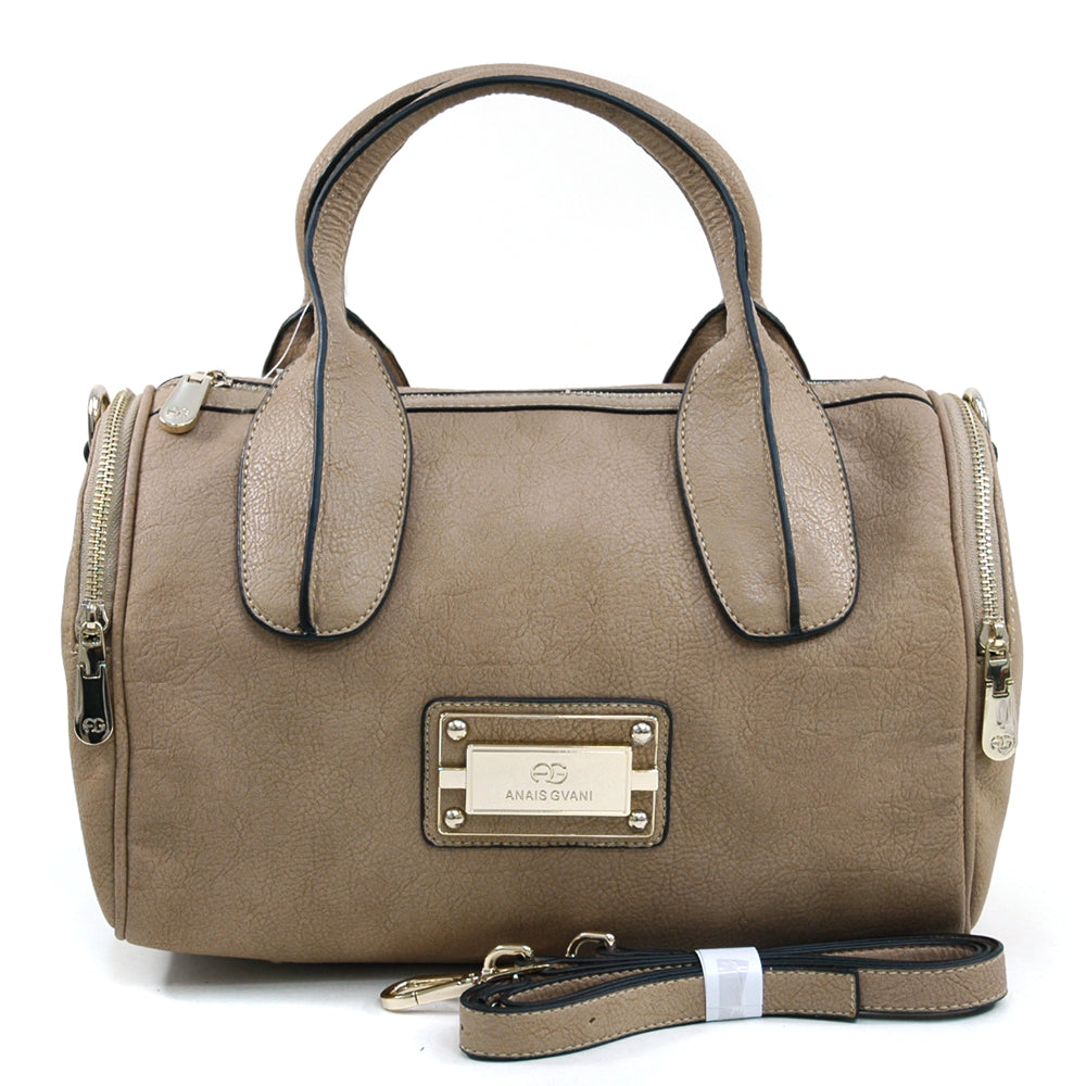 Women's Classic Satchel w/ 2 Side Pockets & Bonus Strap - Deep Beige