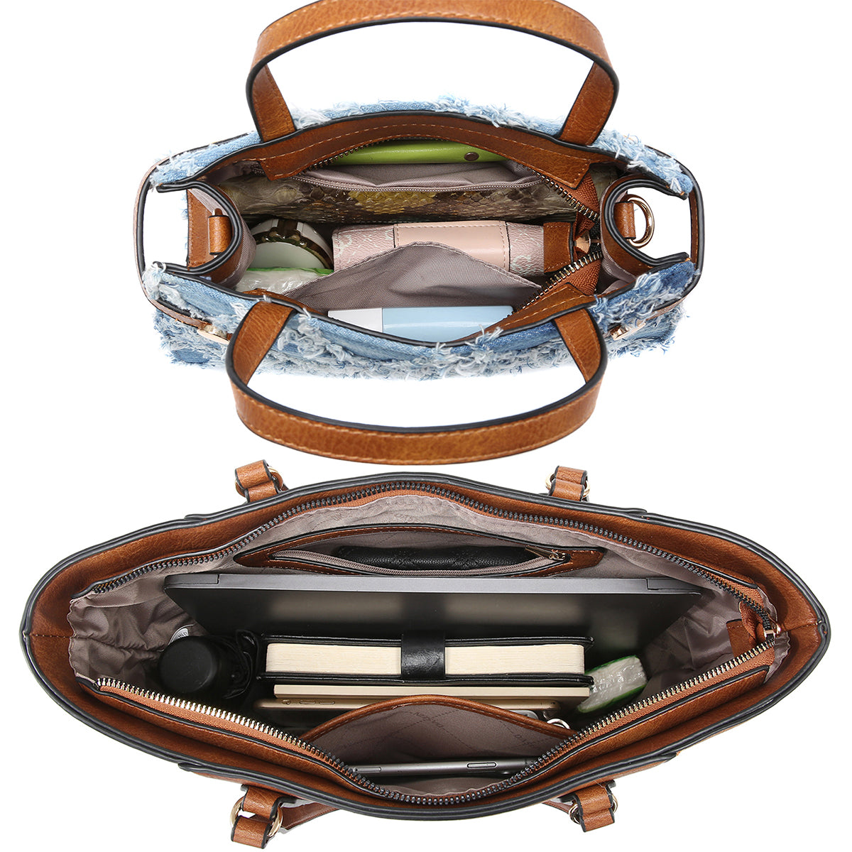 3-in-1 Large Faux Leather Tote Set with Matching Mini Satchel/Messenger Bag and a Wristlet