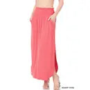 Smocked Waist Side Slit Maxi Skirt w/Pockets