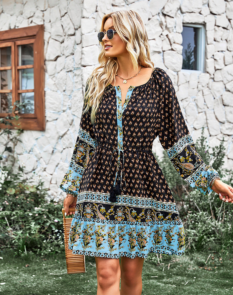 Long Sleeve A-Line Bohemian Resort Dress