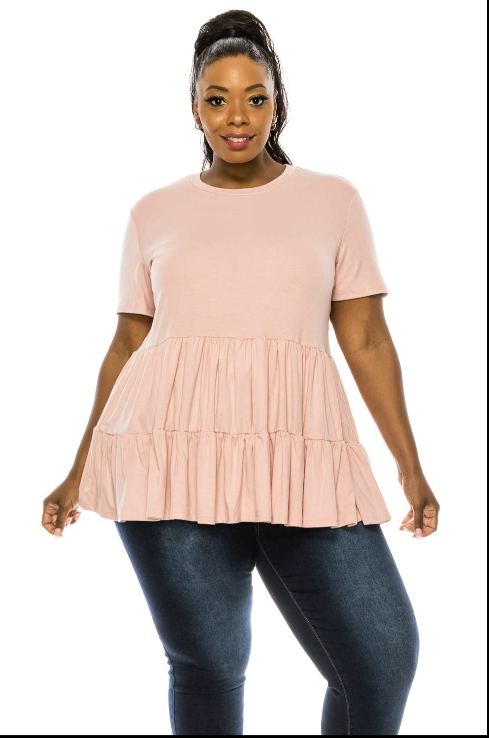 Loose Ruffle Hem Babydoll Short Sleeve Peplum Top