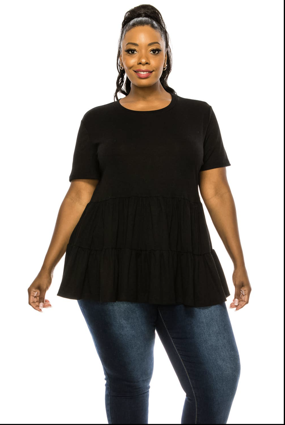 Loose Ruffle Hem Babydoll Short Sleeve Peplum Top