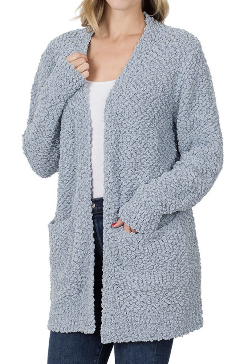 Popcorn Knit Sweater Cardigan With Pockets
