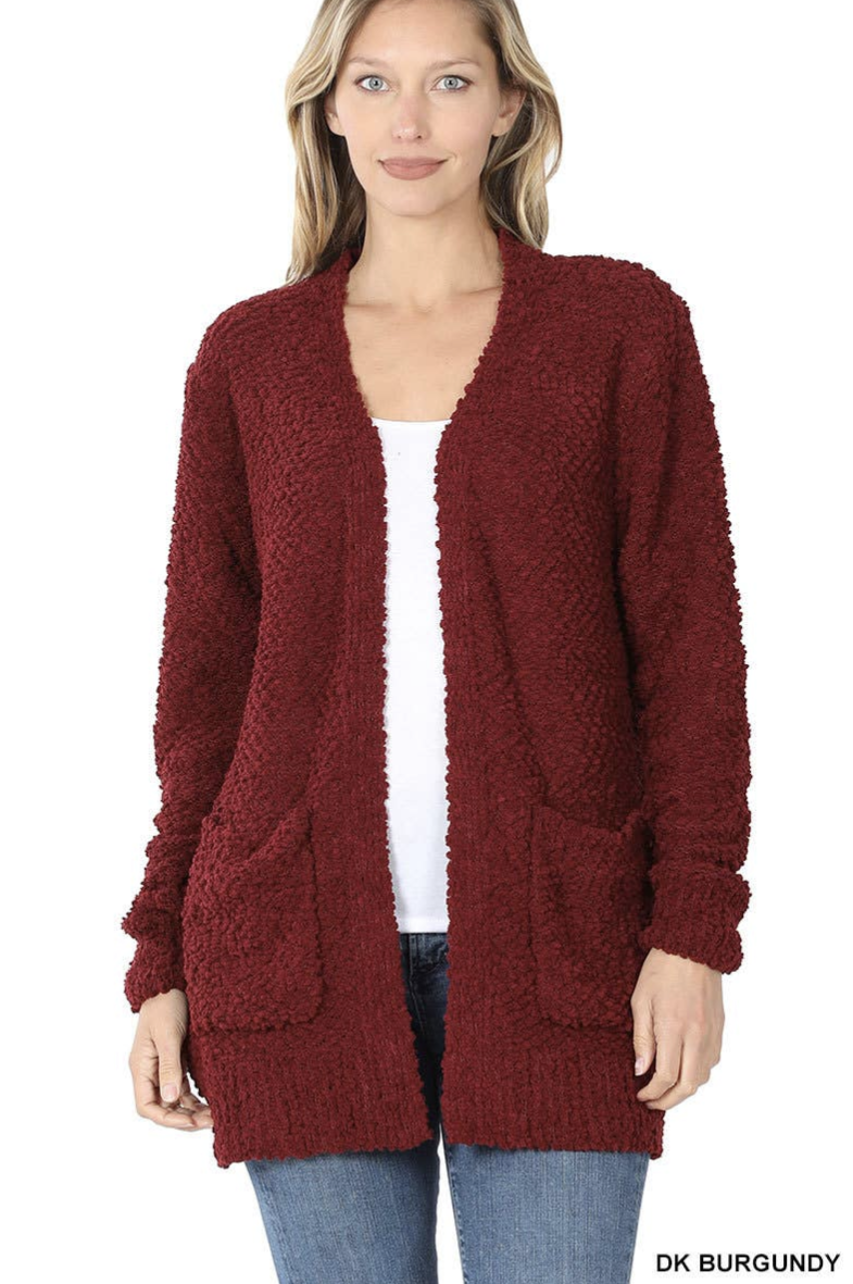 Popcorn Knit Sweater Cardigan With Pockets