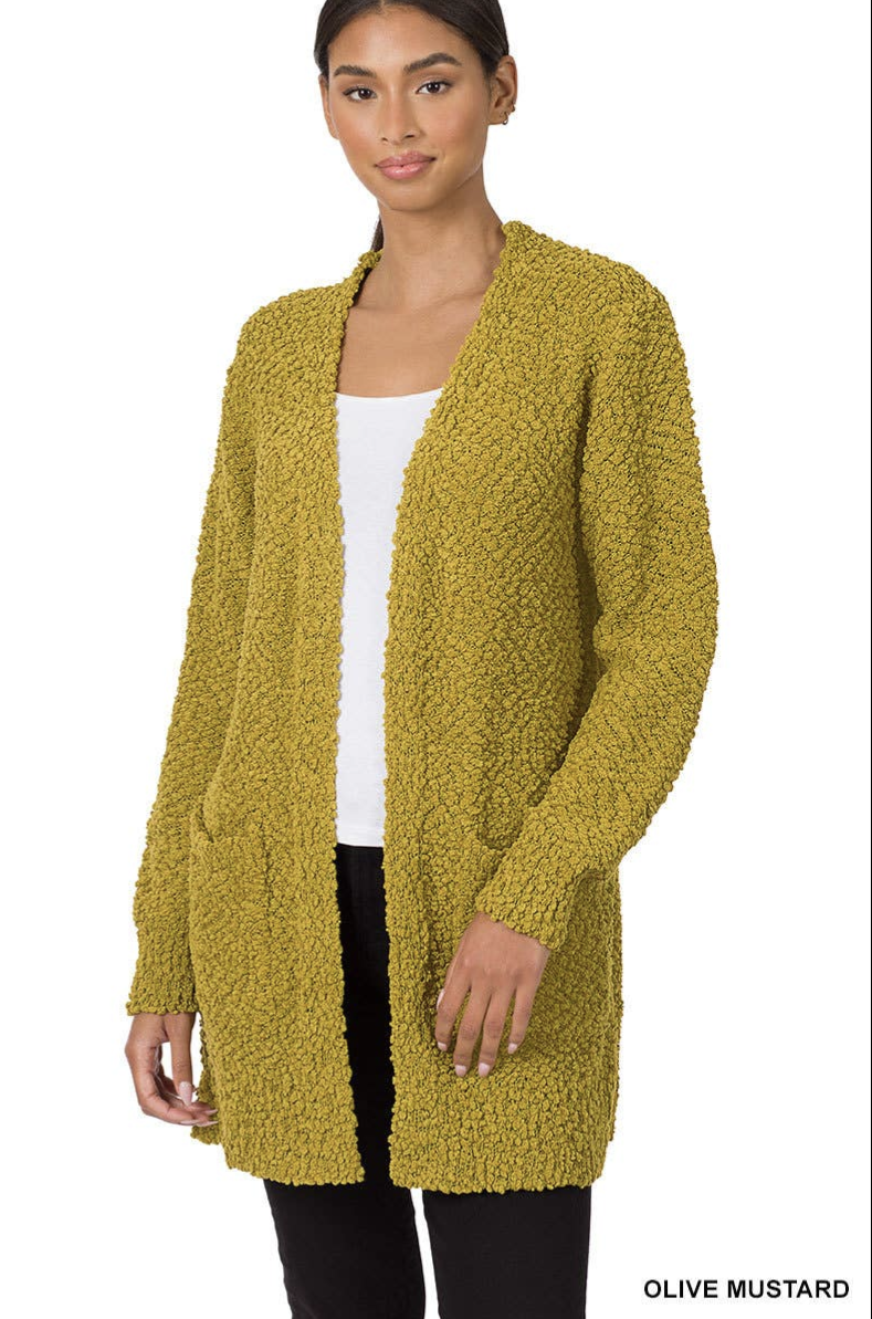 Popcorn Knit Sweater Cardigan With Pockets