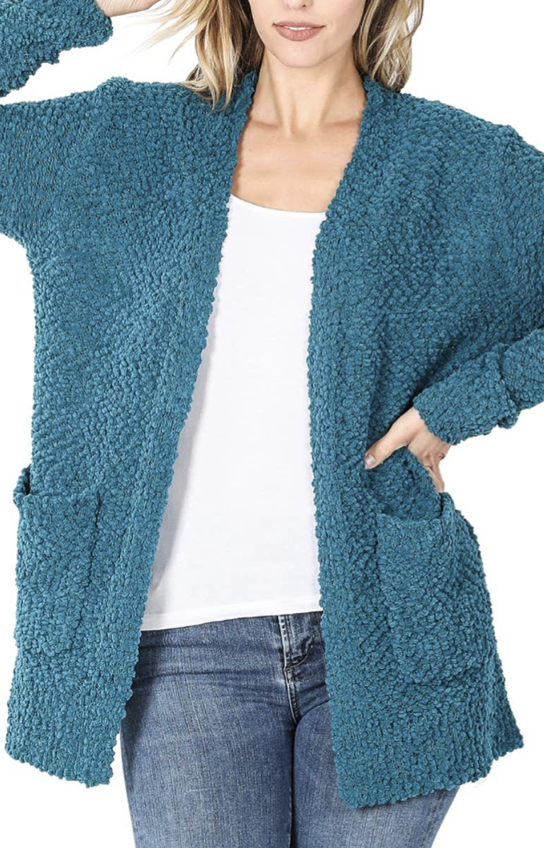 Popcorn Knit Sweater Cardigan With Pockets