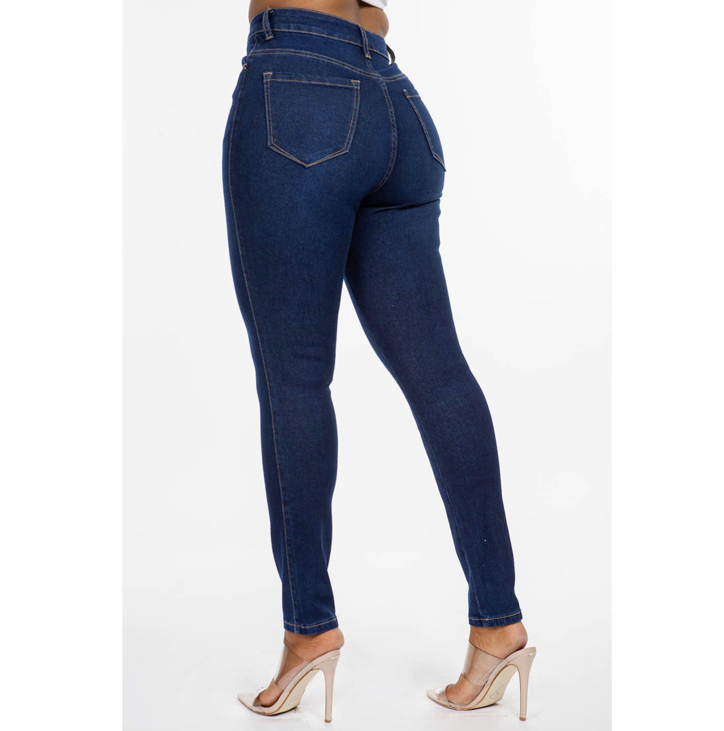 Classic High Waist Skinny Jeans - Dark Blue