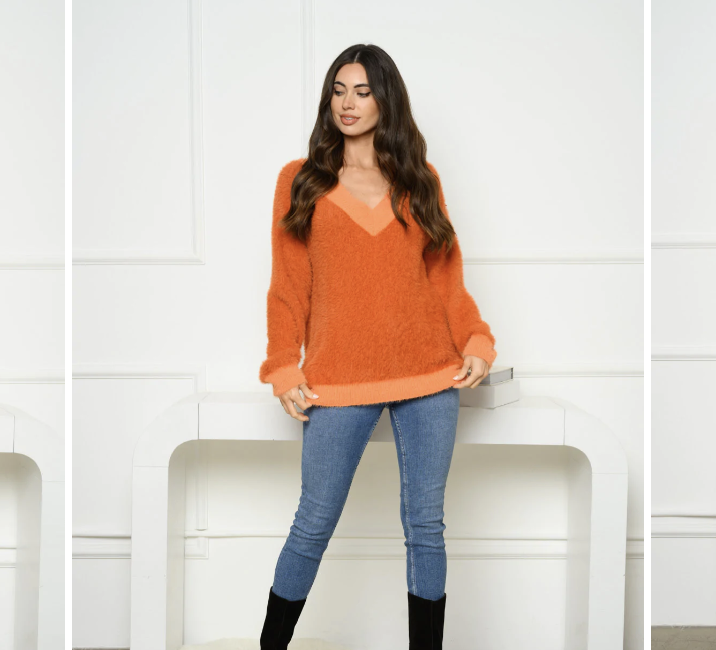 V-Neck Fuzzy Sweater