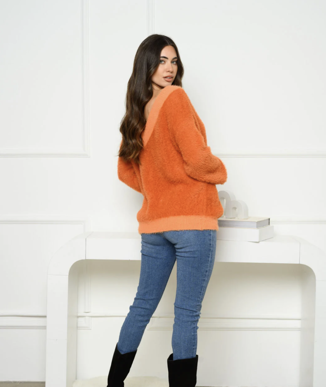 V-Neck Fuzzy Sweater