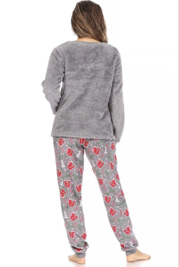 Cocoa Christmas Fuzzy long sleeve top with loose fit pants
