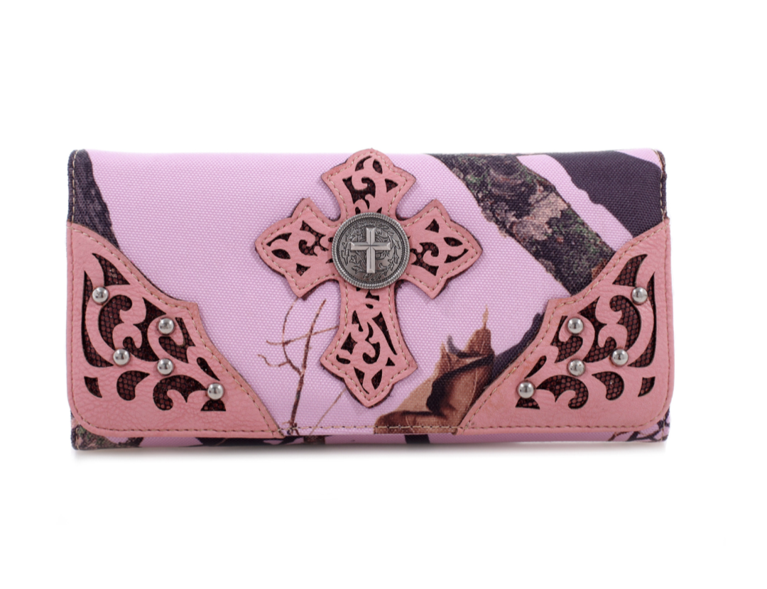 Mossy Oak® Studded Cross Embroidered Faux Leather Wallet
