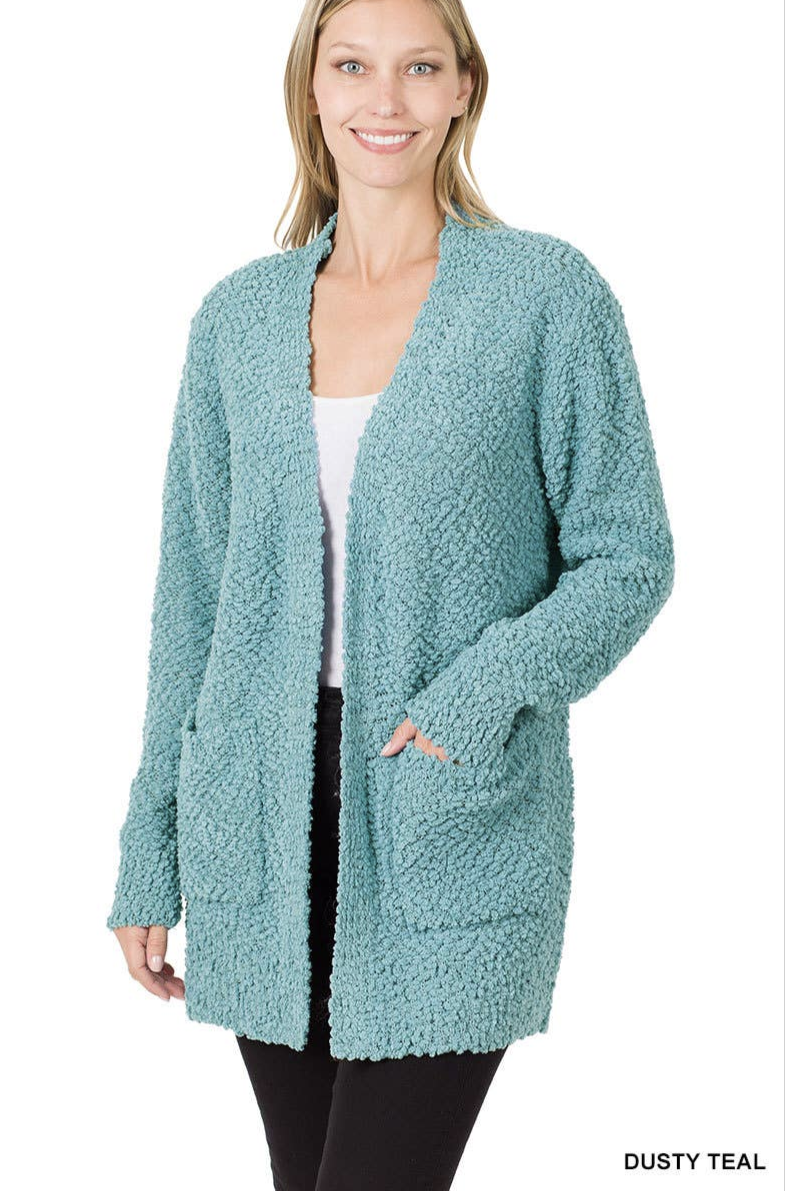 Popcorn Knit Sweater Cardigan With Pockets
