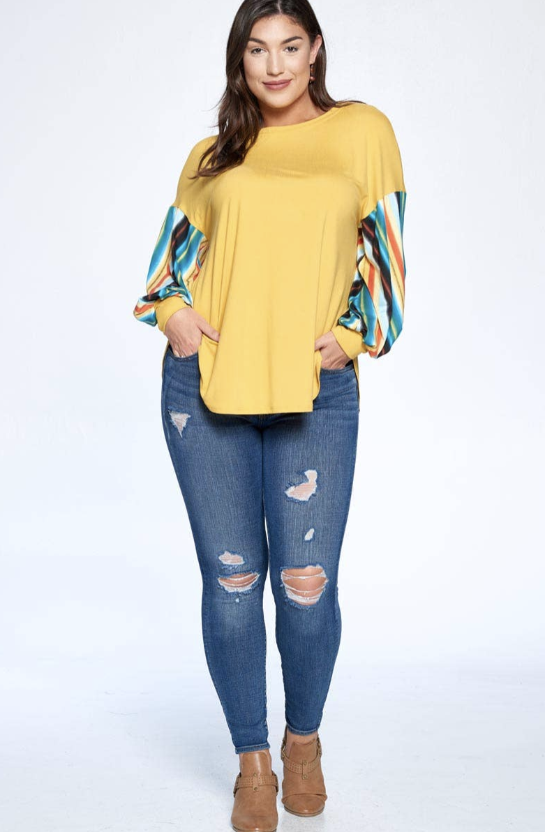 Plus Size Rainbow Balloon Sleeve Tunic Top
