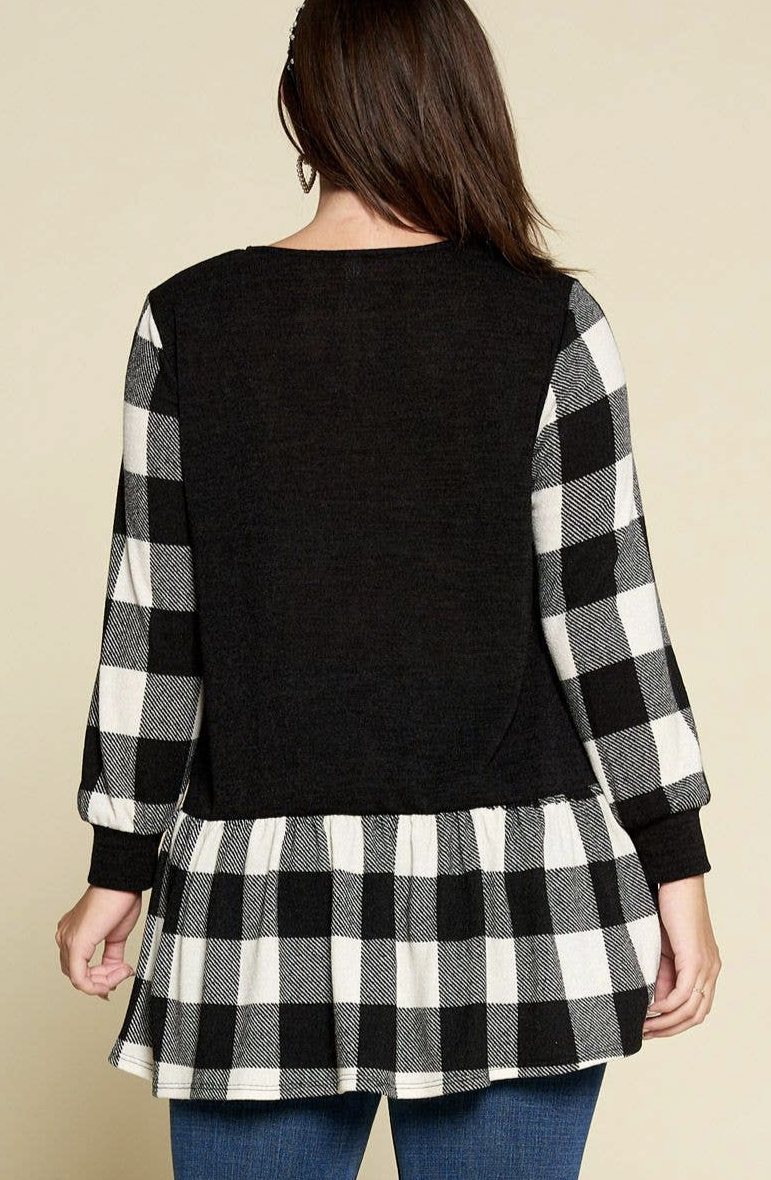 Plus Size Buffalo Plaid Babydoll Top