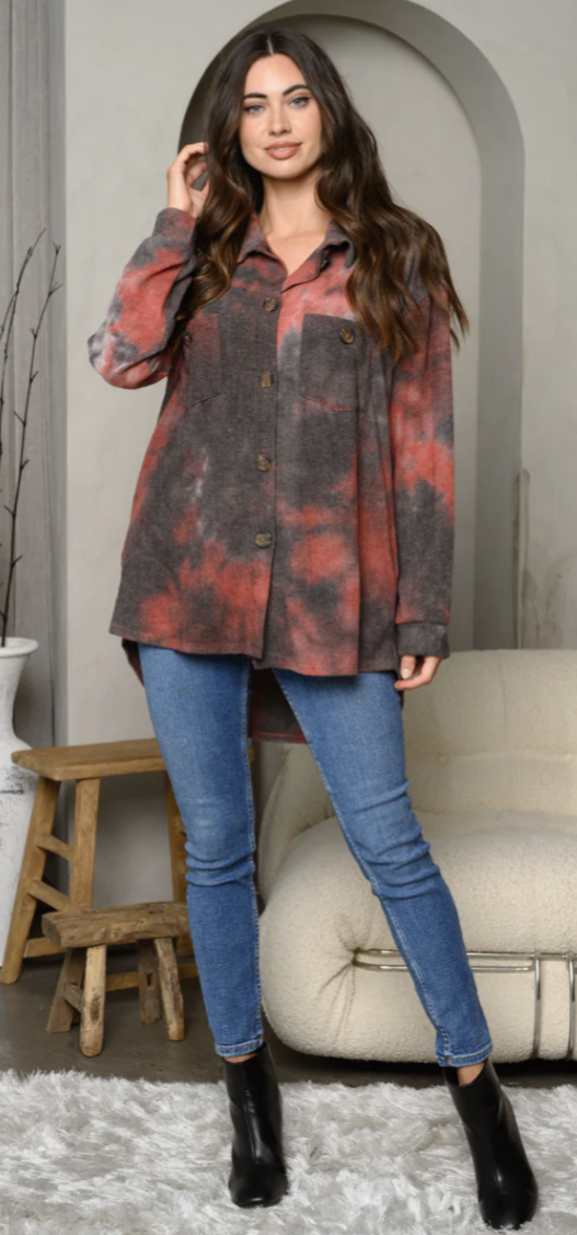 Womens Long Sleeve Button Up Tie Dye