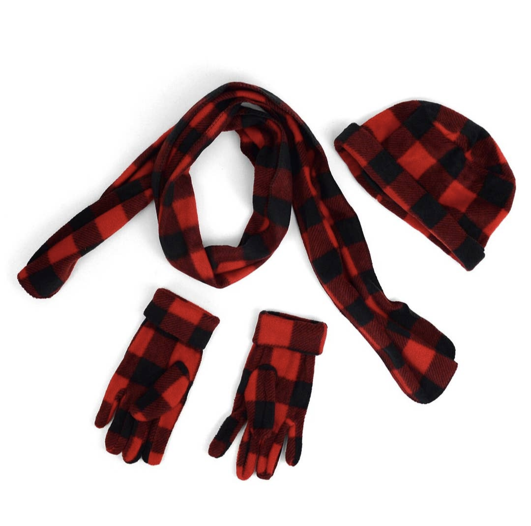 Women's Fleece Charcoal Plaid Winter Set