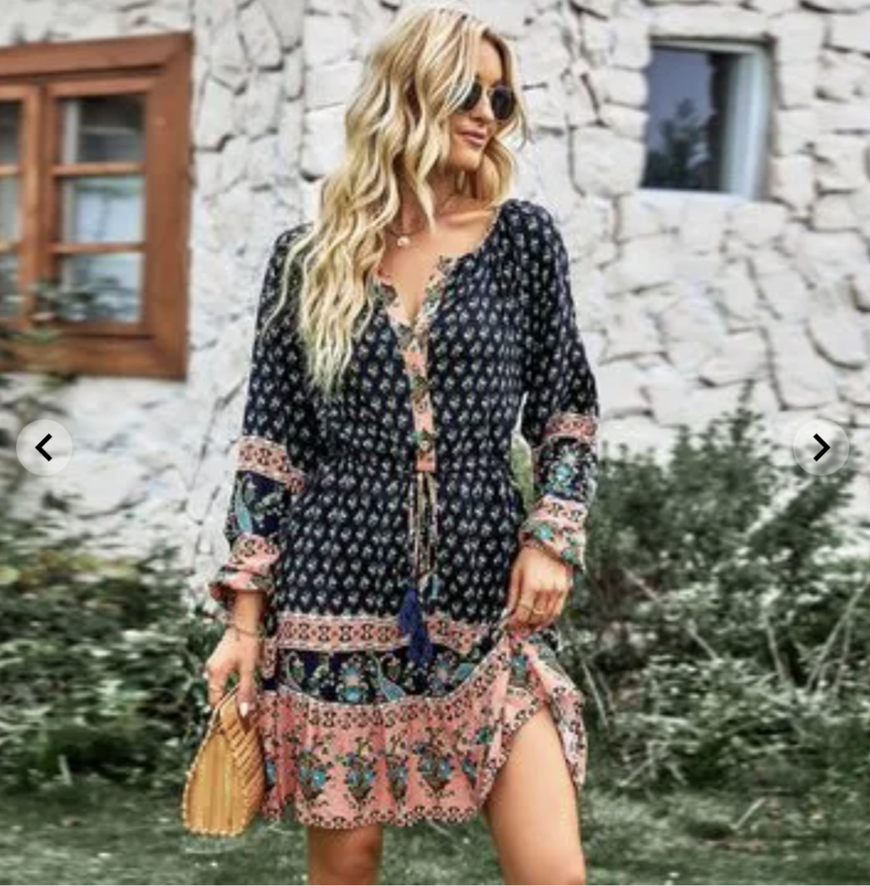 Long Sleeve A-Line Bohemian Resort Dress
