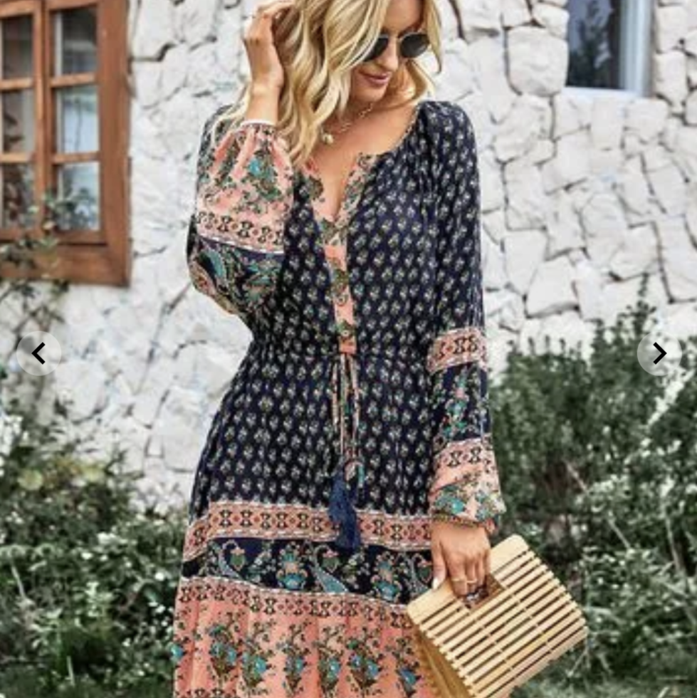 Long Sleeve A-Line Bohemian Resort Dress