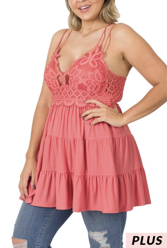 Plus Crochet Lace Ruffle Cami