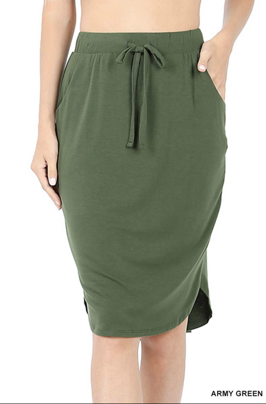 Front Tie Tulip Hem Skirt With Side Pockets