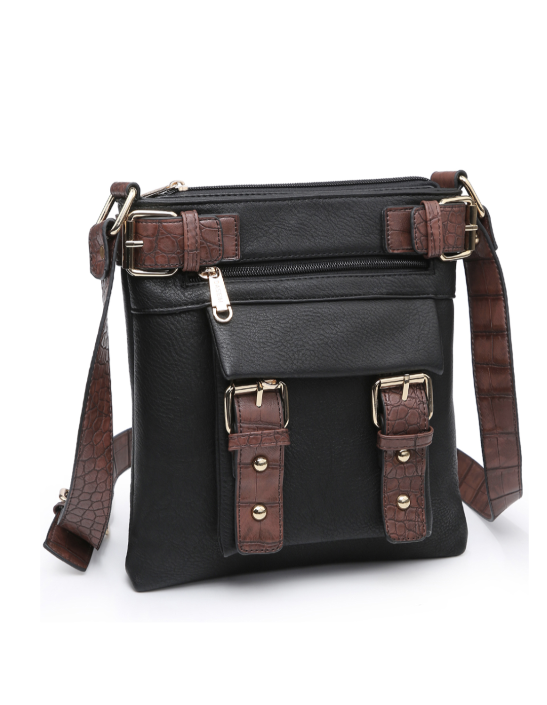 Dasein fashion soft water wash faux leather with croco trim crossbody/messenger bag