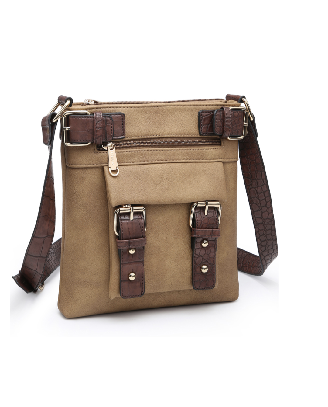 Dasein fashion soft water wash faux leather with croco trim crossbody/messenger bag