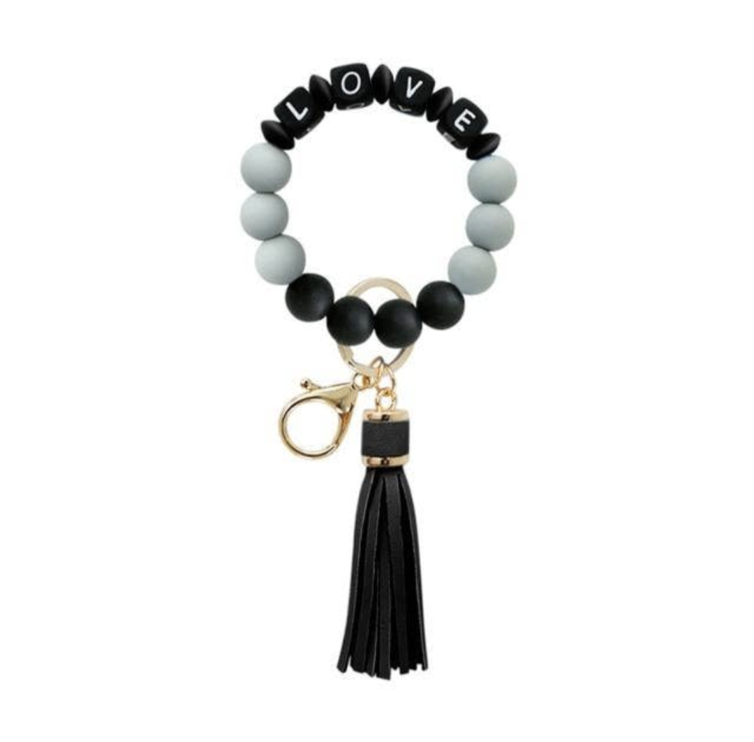 LOVE Silicone Bracelet Beaded Bangle Wristlet Keychain